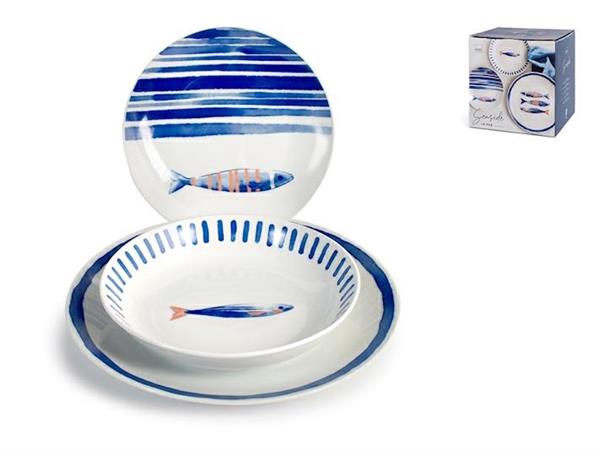 SERVIZIO PIATTI TAVOLA SEASIDE DECORO PESCE MIS.ASSORTITE