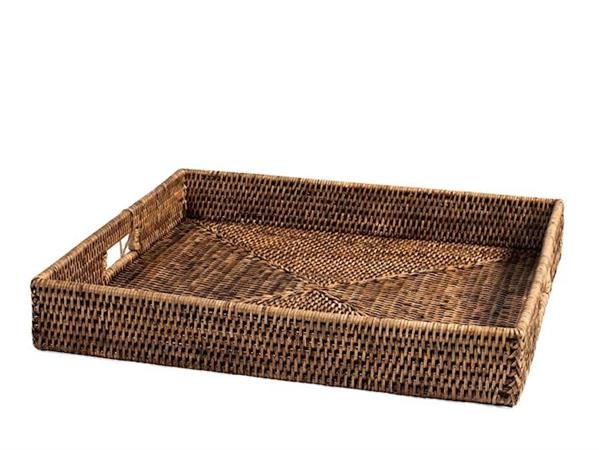 VASSOIO RATTAN QUADRATO C/MANICI CM.45X7H