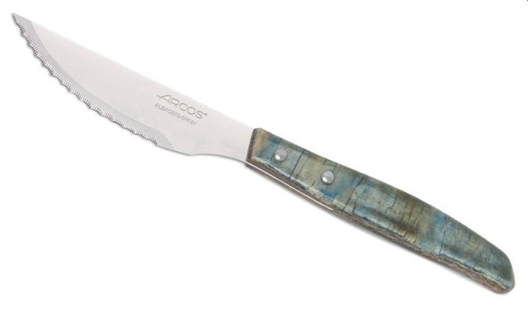 COLTELLO BISTECCA SEGHETTATO 110MM MANICO LEGNO BLU