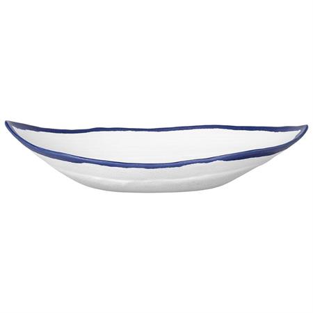 PIATTO BARCA 26Cm WHITE AND BLUE RIM  MELAMINA BIANCO